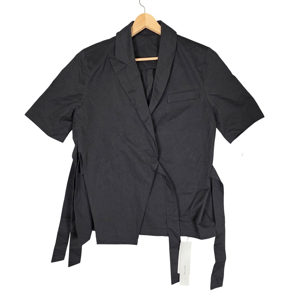 Wrap Around Short Sleeve Chef Style Womens M Black NEW Modern Goth Contemporary